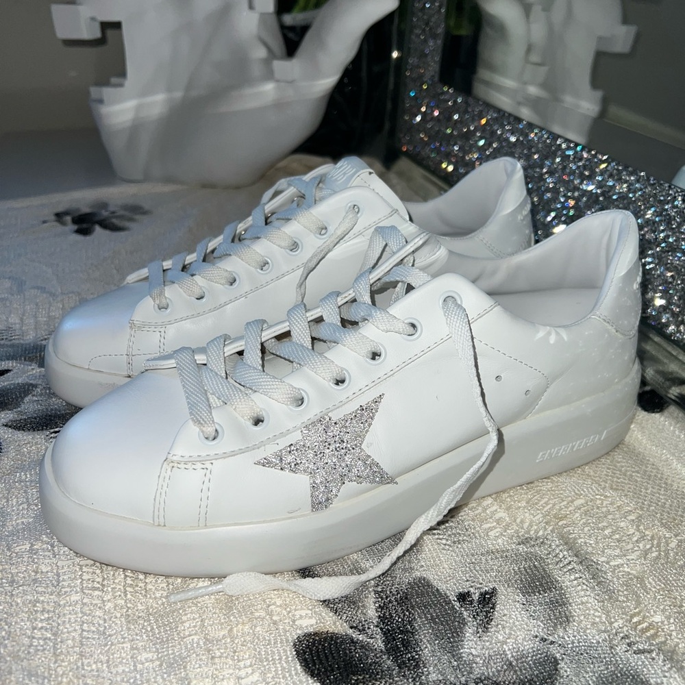 Golden Goose Purestar White Leather Sneakers w/ Swarovski Star – Size 40 - Picture 4 of 16